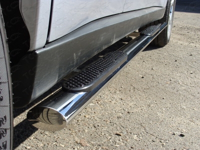 Пороги труба овальная с накладками 75х42 мм ТСС для Mitsubishi Outlander 2012-2014